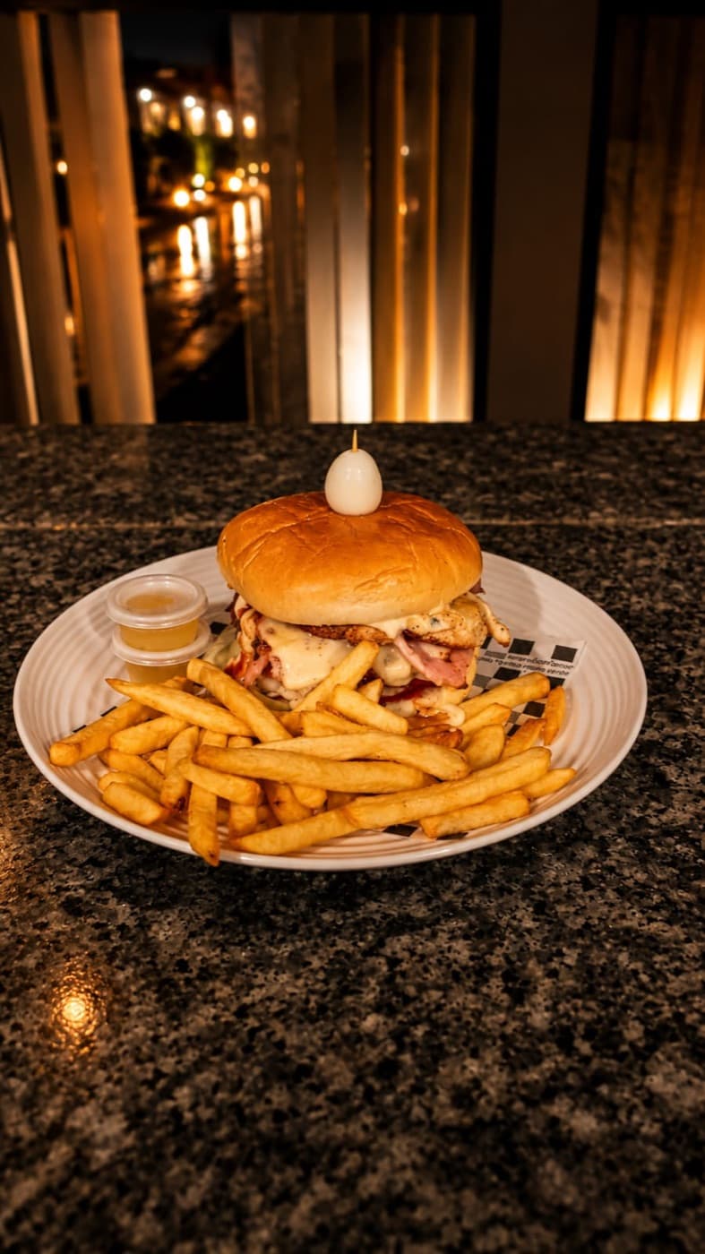 Hamburguesa mixta con papas
